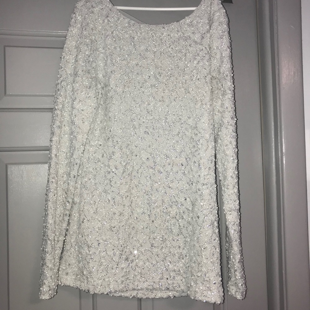 White/Silver Lace Top. Open V Back. MUST BUNDLE